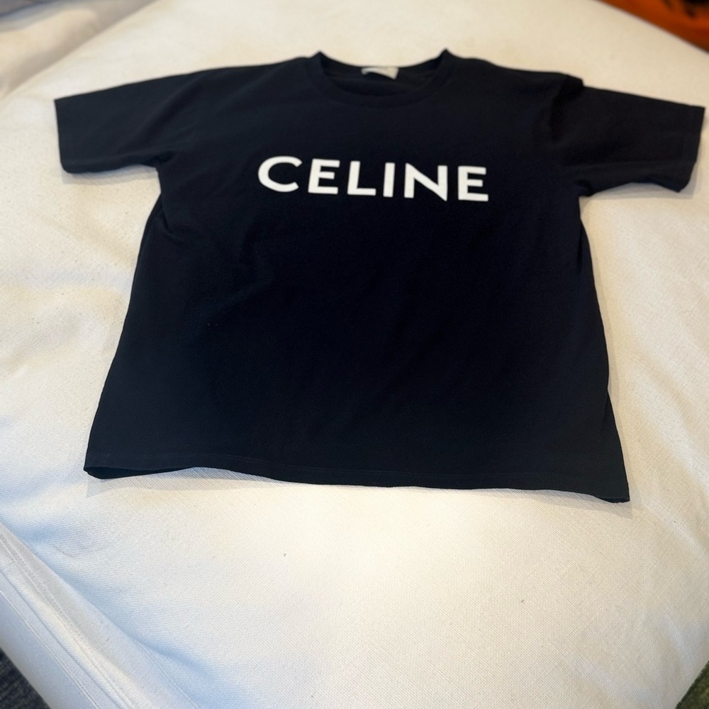 Celine Black Logo Short Sleeve Tee - Picture 4 of 7